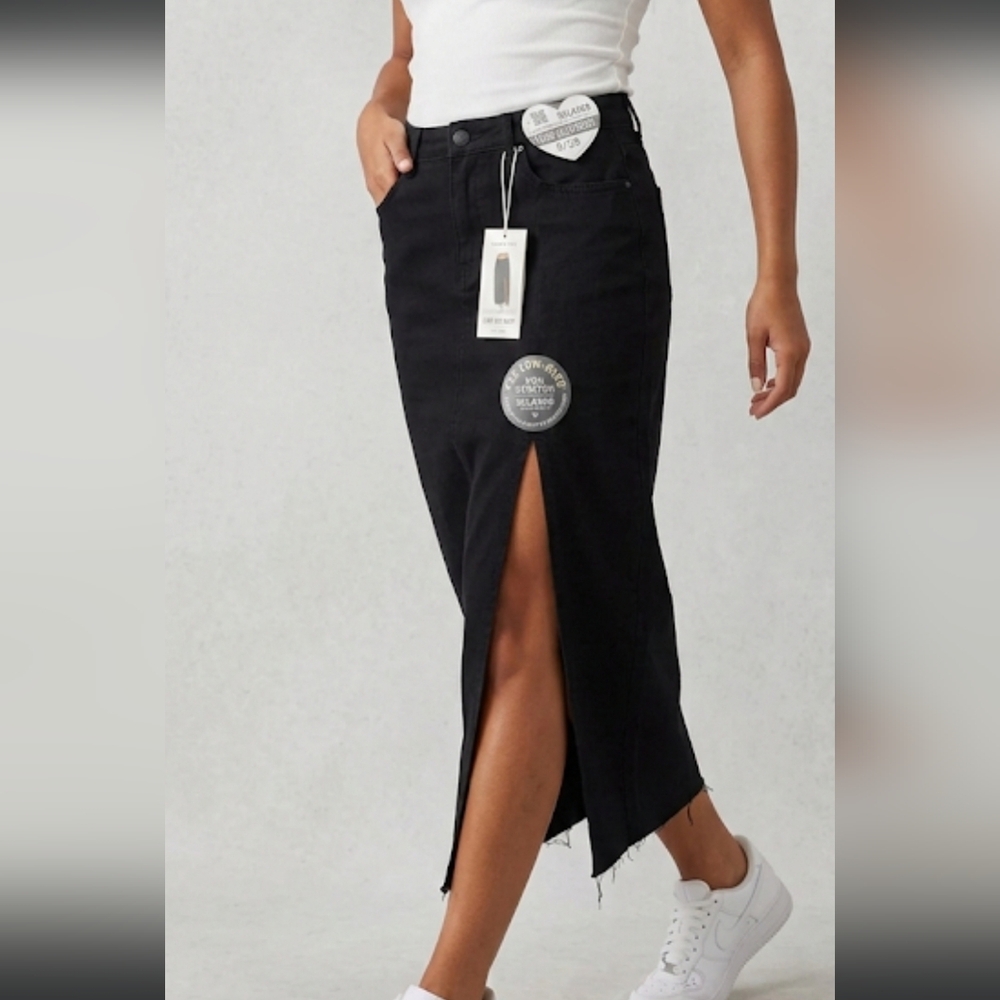 GEMMA‎ RAE Relaxed Low Rise Non Stretch Long Slit Skirt Size 9/29 Color Black